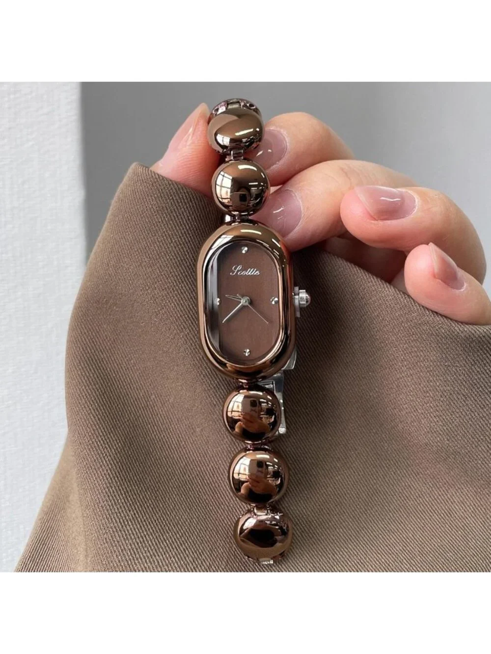 Petite Dainty Beaded Bracelet Watch - Oval Analog Quartz Timepiece for Women